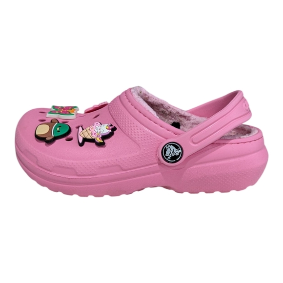 Crocs Classic Lined Fleece Fuzzy Furry Baya Clog Pink Girls Kids Size 13 - Picture 9 of 9
